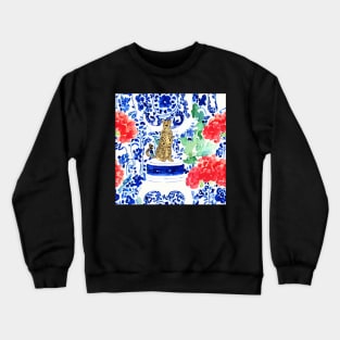 Cheetah and chinoiserie jars in blue and red Crewneck Sweatshirt